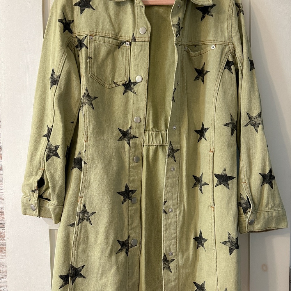Star-Patterned Olive Jean Jacket - image 1